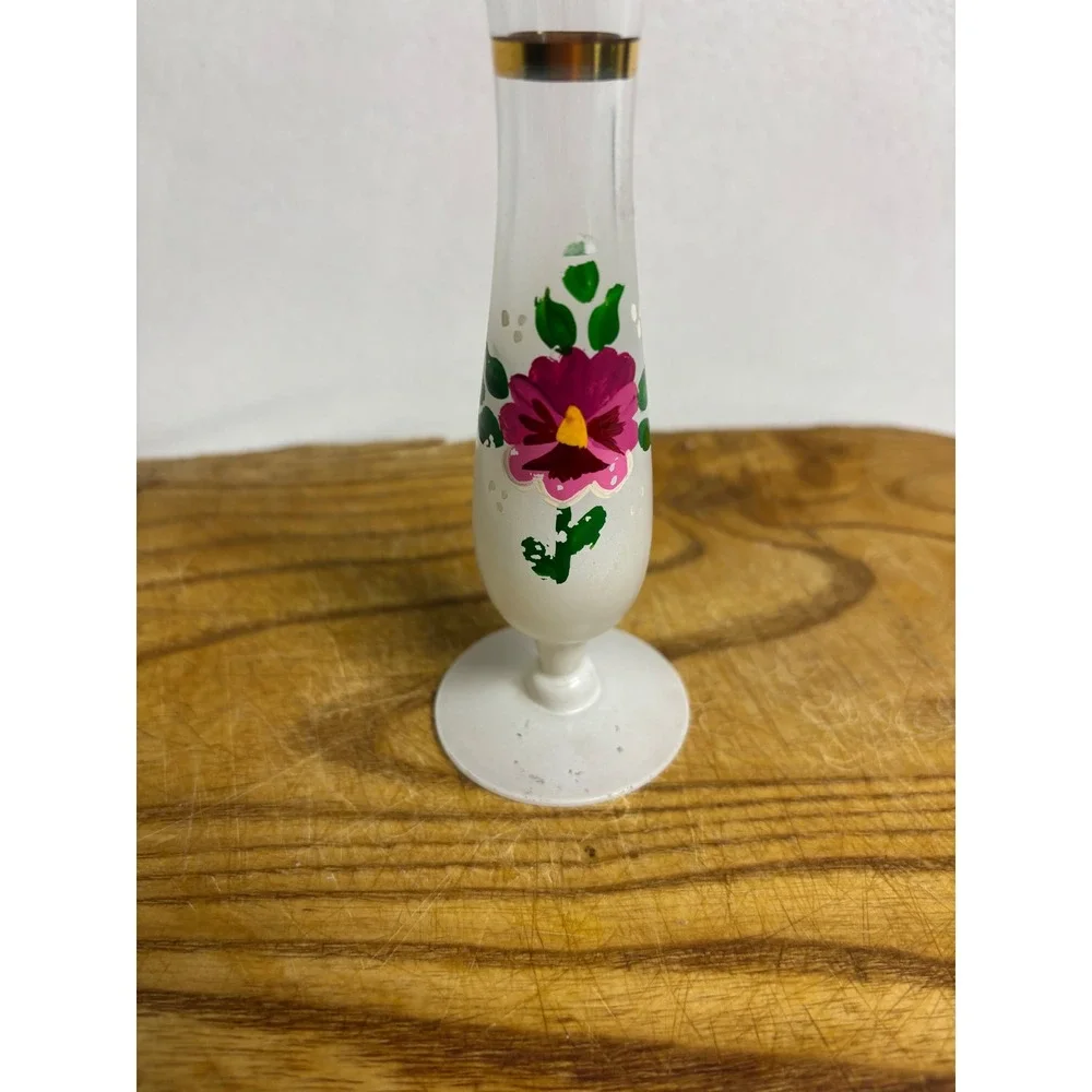 Vintage Style Unbranded White Frosted Hand Painted Floral Bud Vase